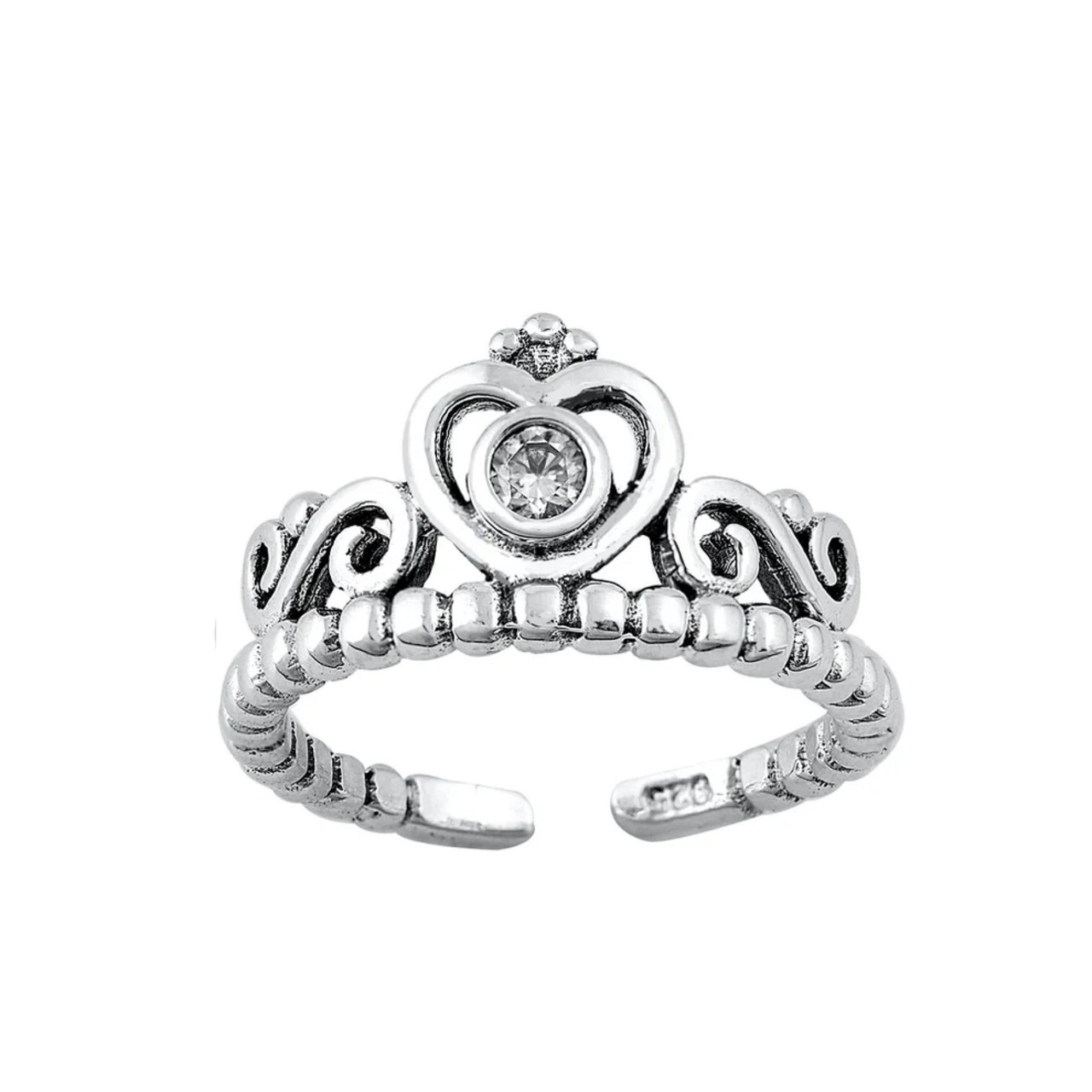 Sterling Silver Tiara Toe Ring – Adjustable with CZ Crystals ...
