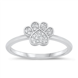 Elegant Sterling Silver CZ Paw Print Ring for Women and Teens | Sizes 4-10
