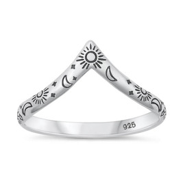 Celestial Chevron Moon & Stars Toe Ring | Sterling Silver Adjustable Jewelry for Size 4 & 5 – California Toe Rings