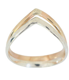 Sterling silver and 14k gold double chevron toe ring, midi ring