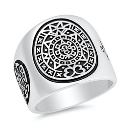 Sterling Silver Aztec Mayan Calendar Ring | Unique Tribal Design | Men's & Women's Statement Jewelry Sterling Silver Aztec Mayan Calendar Ring | Unique Tribal Design | Men's & Women's Statement Jewelry