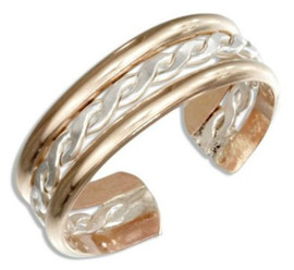 14k Gold Filled and sterling silver braid mix adjustable toe ring