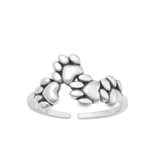 Pawprints on My Heart Toe Ring | Sterling Silver Adjustable Paw Print Jewelry – California Toe Rings