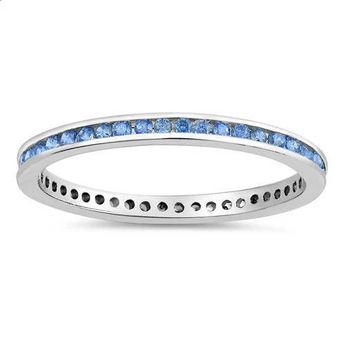 Blue Horizon 2mm Silver Eternity Ring with Blue Topaz CZ – California Toe Rings