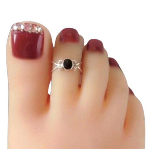 Sterling silver black onyx adjustable toe ring- Eclipse