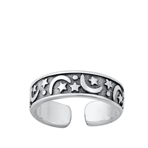 Sterling Silver Moon and Stars Adjustable Toe Ring for Women RT160866