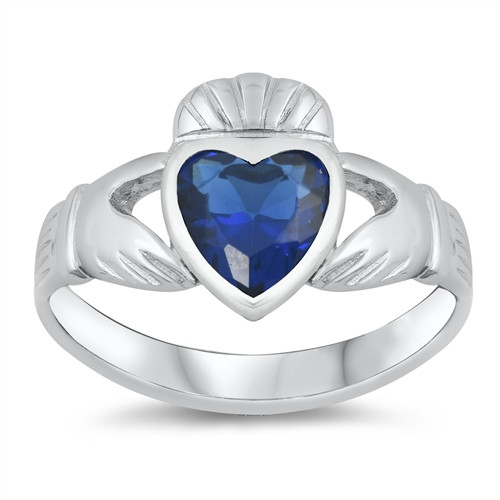 Sterling Silver Claddagh Heart Promise Ring, Sapphire CZ 925 Sterling Silver Traditional Claddagh Celtic Ring, Irish Wedding Ring