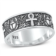 Discover the Exquisite Sterling Silver Ankh and Scarab Beetle Ring