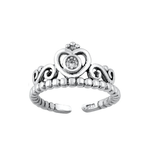 Sterling Silver Tiara Toe Ring – Adjustable with CZ Crystals ...