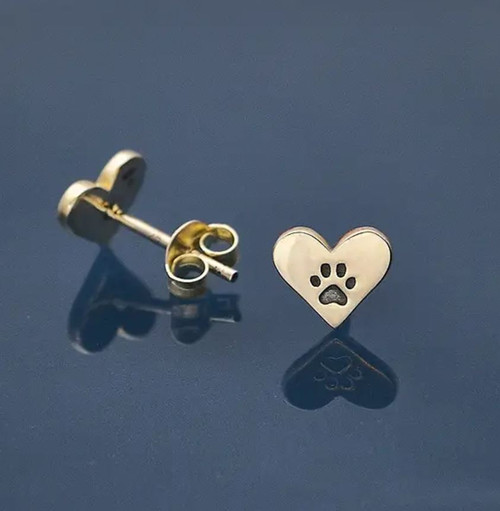 Sterling Silver Heart + Paw Post Earrings