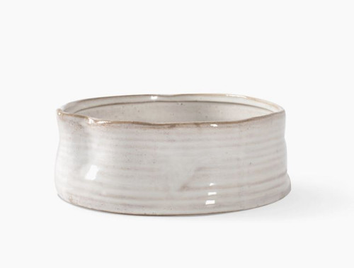 Ribbed White Stoneware Pet Bowl