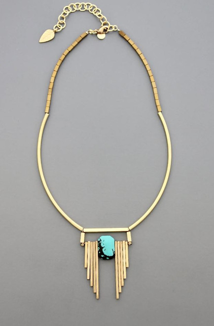 Turquoise + Brass Art Deco Necklace