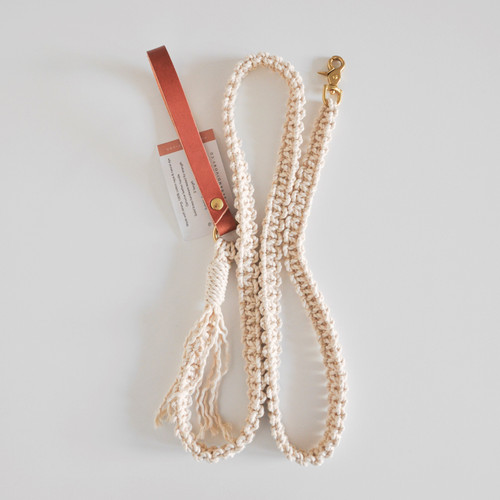 Square Knot Macrame Leash with Leather Handle