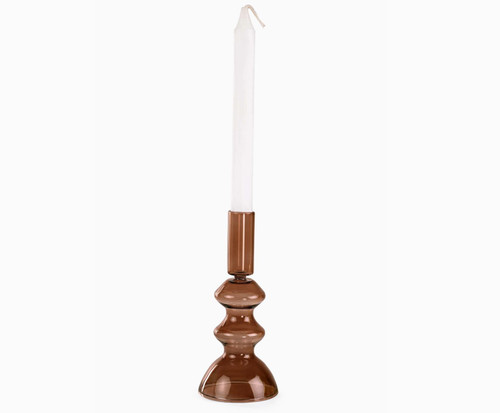 Retro Brown Glass Candle Stick Holder