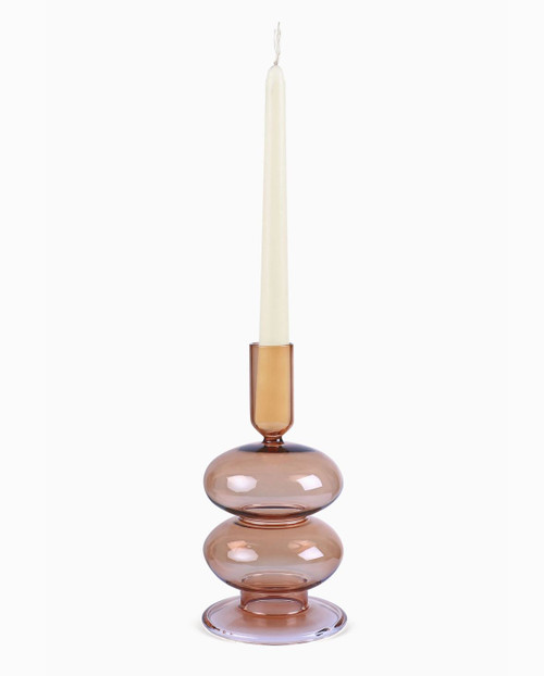 Wavy Retro Brown Glass Candle Holder