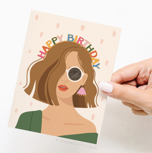 Birthday Headband Greeting Card - Round Glasses