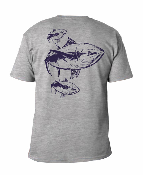 Wicked Tuna short sleeve t-shirts. Decorated with 3 tunas
