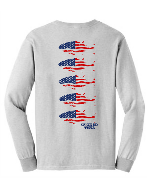 【AMERICANA】 WEEKEND LONG SLEEVE TEE American Flag Vertical Long Sleeve Tee - Wicked Tuna Gear