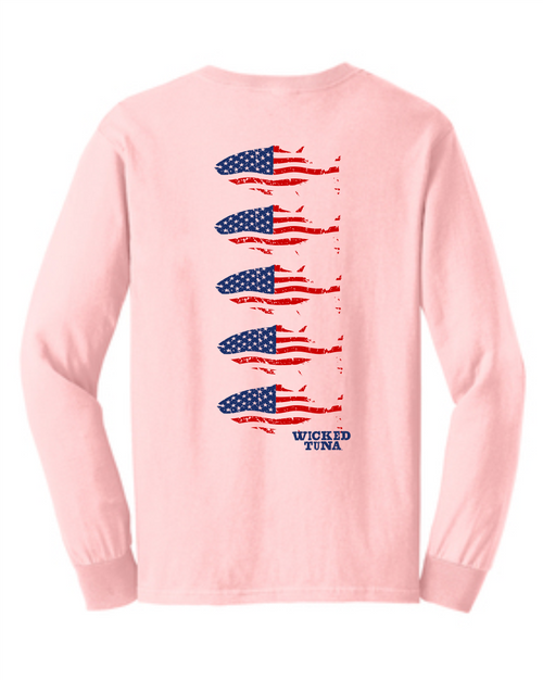 American Flag Vertical Long Sleeve Tee - Wicked Tuna Gear