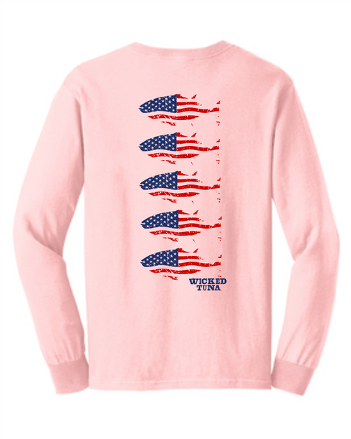 【AMERICANA】 WEEKEND LONG SLEEVE TEE American Flag Vertical Long Sleeve Tee - Wicked Tuna Gear