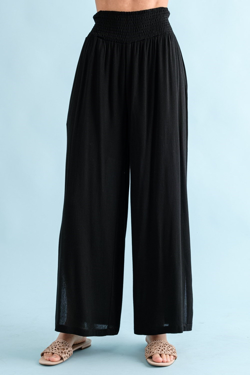 Crinkle Gauze Smocked Palazzo Pants - Bold and Curvy