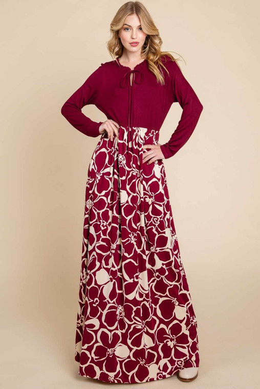 Burgundy Printed Maxi Dress