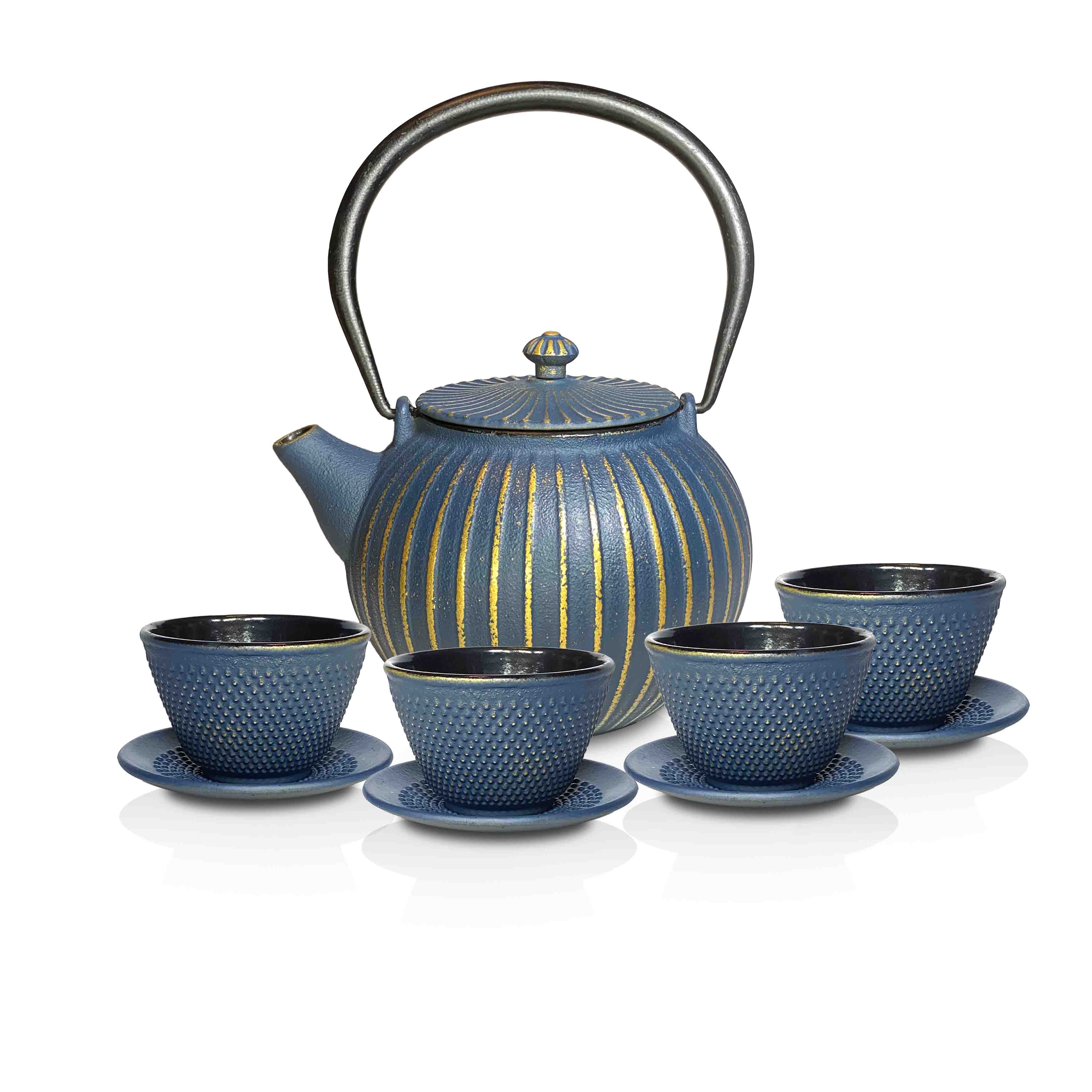 Cast Iron Blue Potbelly Set