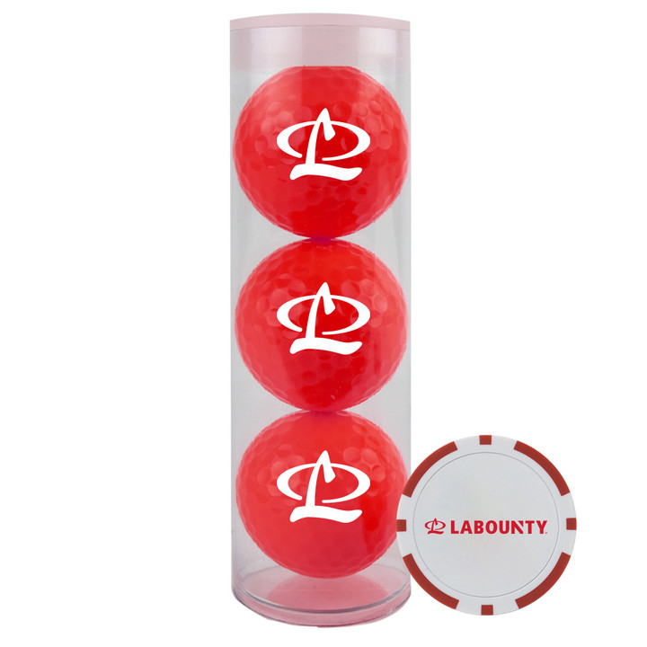 3-Colored Golf Balls Tube w/Poker Chip - Labounty 3-Colored Golf Balls Tube w/Poker Chip - Labounty