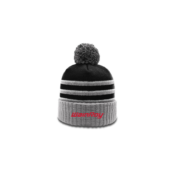 Stripe Knit Beanie w/Cuff & Pom - WainRoy Stripe Knit Beanie w/Cuff & Pom - WainRoy