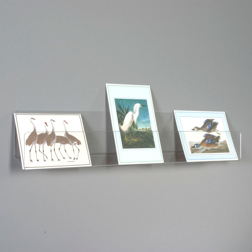 These shelves are perfect for displaying greeting cards. The angled base of the shelf makes the bottom of the cards come to the front and tilt back for best viewing angle. 8020