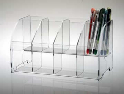 Clear acrylic stand for displaying pens, pencils, bookmarks, etc.