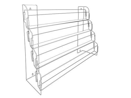 This clear acrylic four tiered shelf is perfect for organizing and displaying DVDs, books, and boxed notecards.