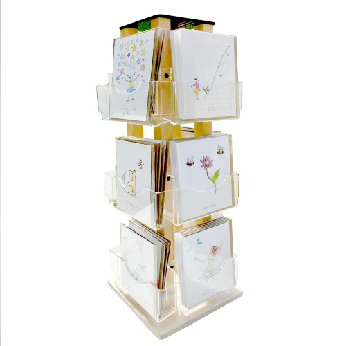 910-12 Clear Solutions small wooden spinner greeting card display with Rosie's Wonders Cards.