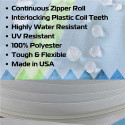 Lenzip #10 Chain Coil Zipper - 5 Yards + 4 Sliders OR 10 Yards + 8 Sliders - White
