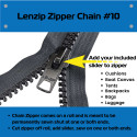 Lenzip #10 Chain Zipper - 5 yards + 4 non-locking sliders OR 10 yards + 8 non-locking sliders - Black