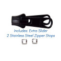 Lenzip #8 Separating Zipper - Heavy Duty Cut to Length Zipper w/Double Metal Locking Zipper Pulls - Includes Stainless Steel Zipper Bottom Stop and Zipper Slider Replacement