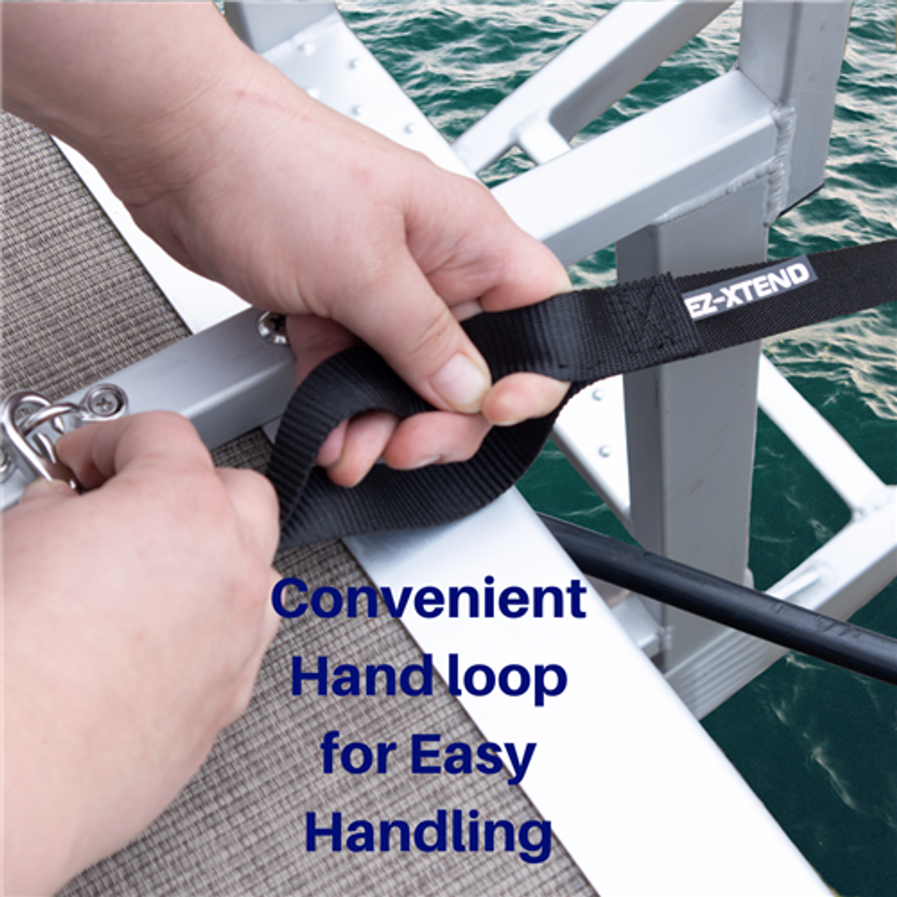 EZ-Xtend Pontoon Pull Up Boat Ladder Strap -Snap Hook System