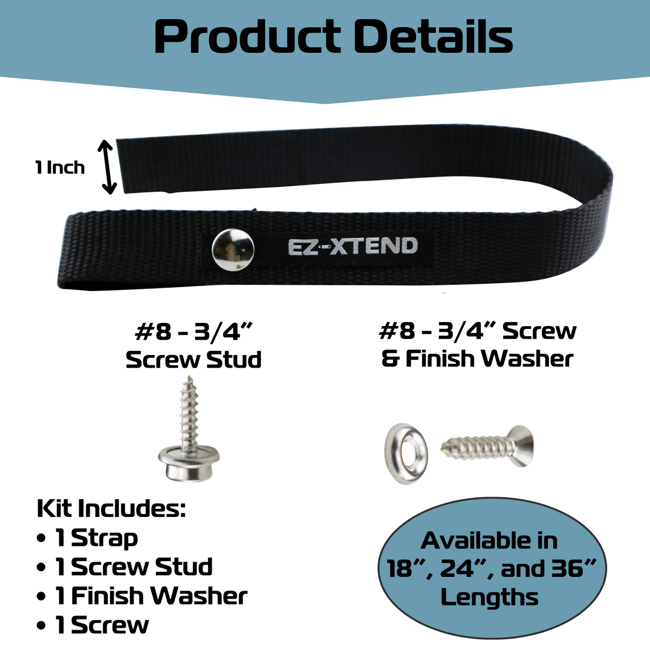 EZ-Xtend Boat Ladder Strap for Pontoon Ladder Strap or Door Strap -  Stainless Steel Snap and All Stainless Steel Screw Stud Included