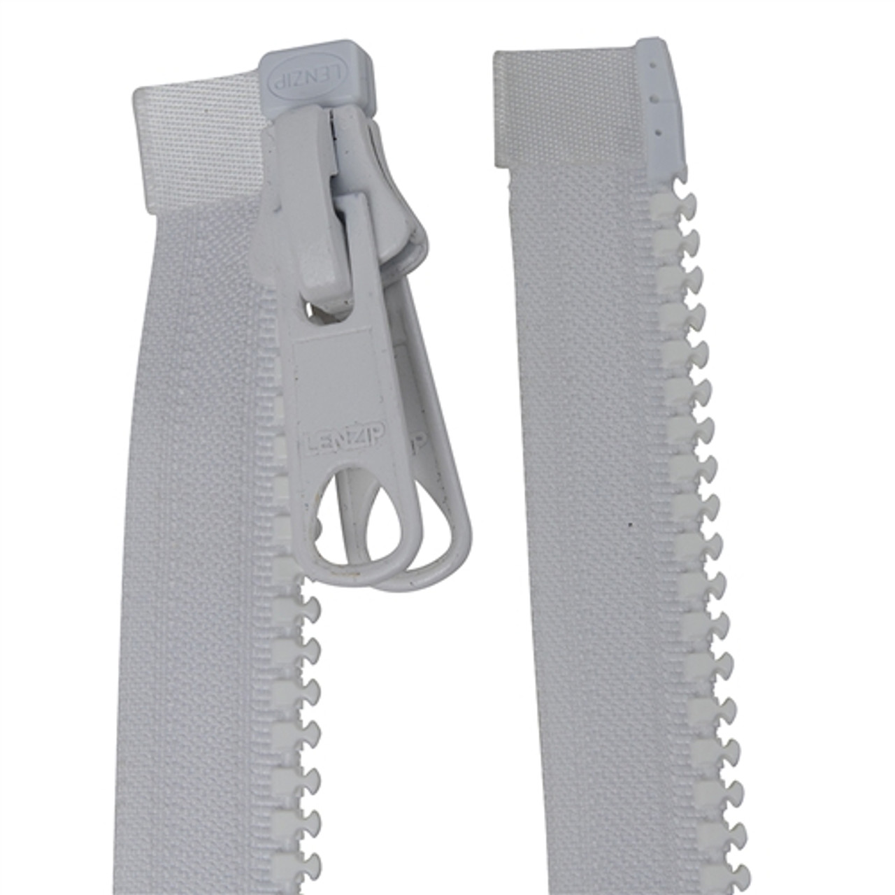 EZ-Xtend Lenzip #10 Separating Zipper for Canvas - Heavy Duty Cut to Length  w/Double Metal Locking Zipper Pull - Includes Stainless Steel Zipper Bottom  Stop and Extra Slider Replacement (White, 96) 