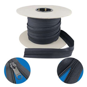Lenzip #10 Chain Coil Zipper - 5 Yards + 4 Sliders OR 10 Yards + 8 Sliders - Black