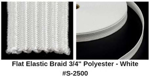 Flat Elastic Braid S-2500 3/4" Nylon White - Sold By The Yard