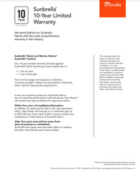 Sunbrella 80" Marine Fabric Warranty