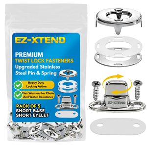 EZ-Xtend Twist-Lock Fastener 2-Hole Screw Studs - Short Base with Short Eyelet - 5 PK