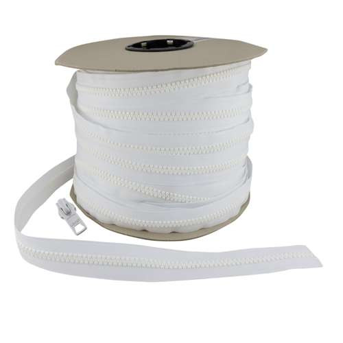 Lenzip #10 Chain Zipper - 5 yards + 4 locking sliders OR 10 yards + 8 locking sliders - White