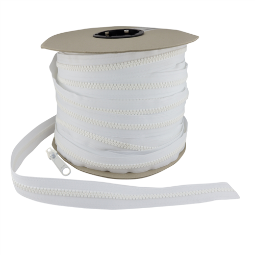 Lenzip #10 Chain Vislon Zipper - 5 yards + 4 non-locking sliders OR 10 yards + 8 non-locking sliders - White