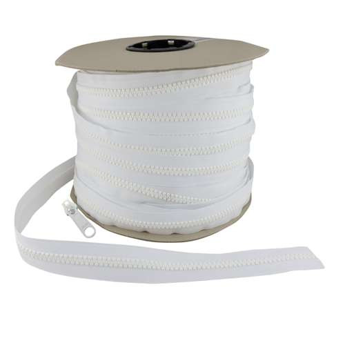 Lenzip #10 Chain Zipper - 5 yards + 4 non-locking sliders OR 10 yards + 8 non-locking sliders - White