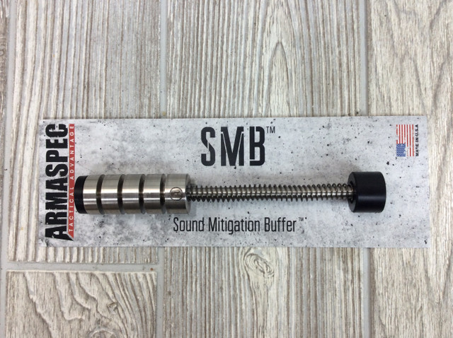 Armaspec Gen3 Sound Mitigation Buffer™ SMB™ is a single-stage captured drop-in replacement for your standard buffer and spring.