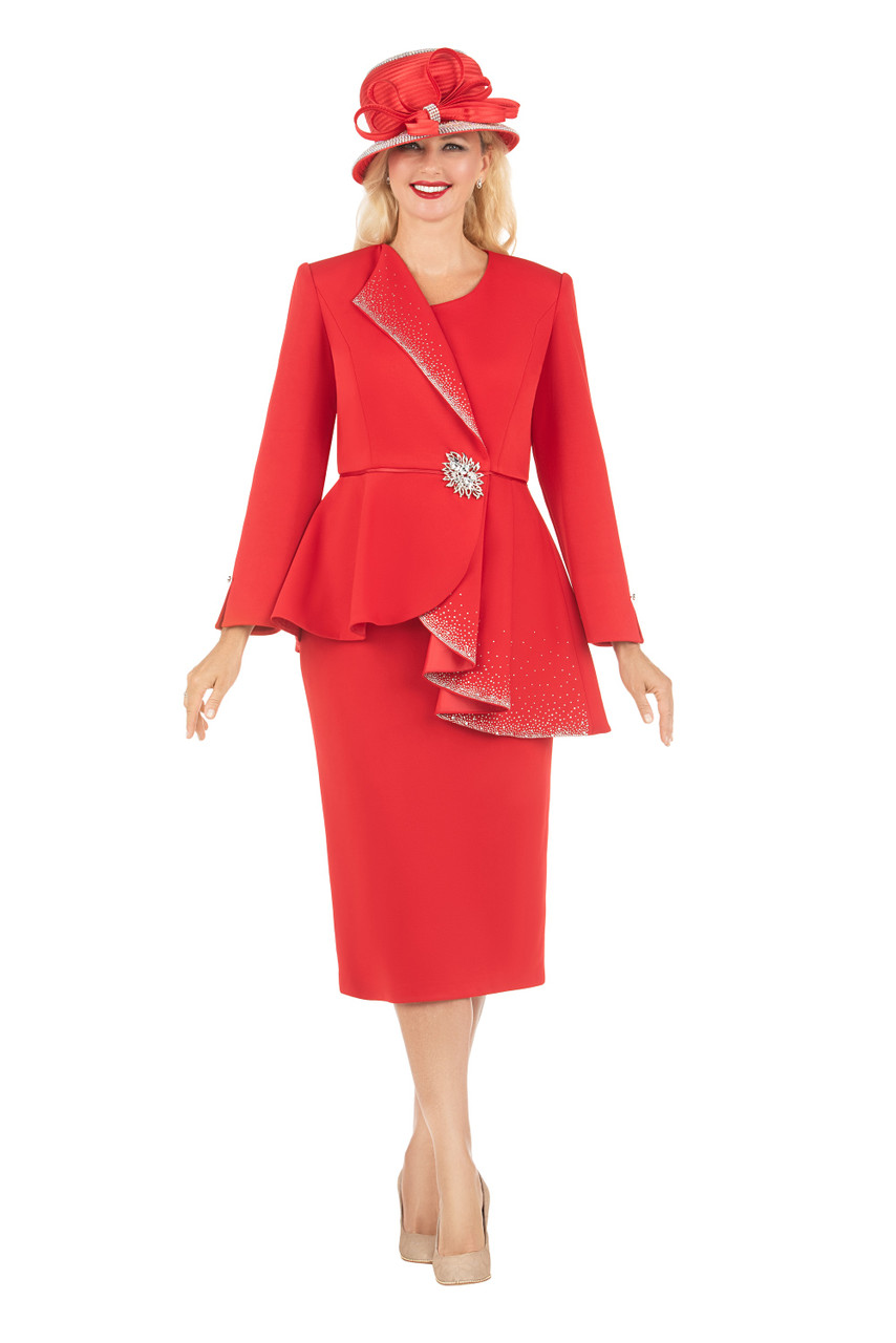 red church dresses and suits Lily And Taylor 4092-RED ( 1pc Scuba Knit Ladies Church Dress With Embellished Rhinestone Sleeves And Brooch ) Light Green / 6