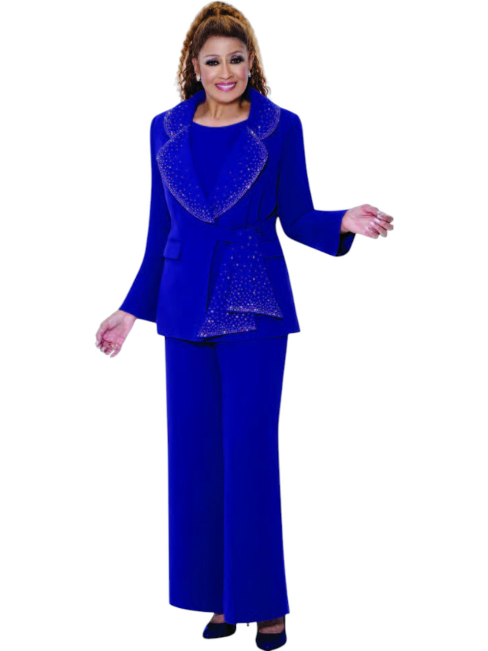 Dorinda Clark Cole 309093 Purple Rhinestone Trim Pant Suit - Fall 2025