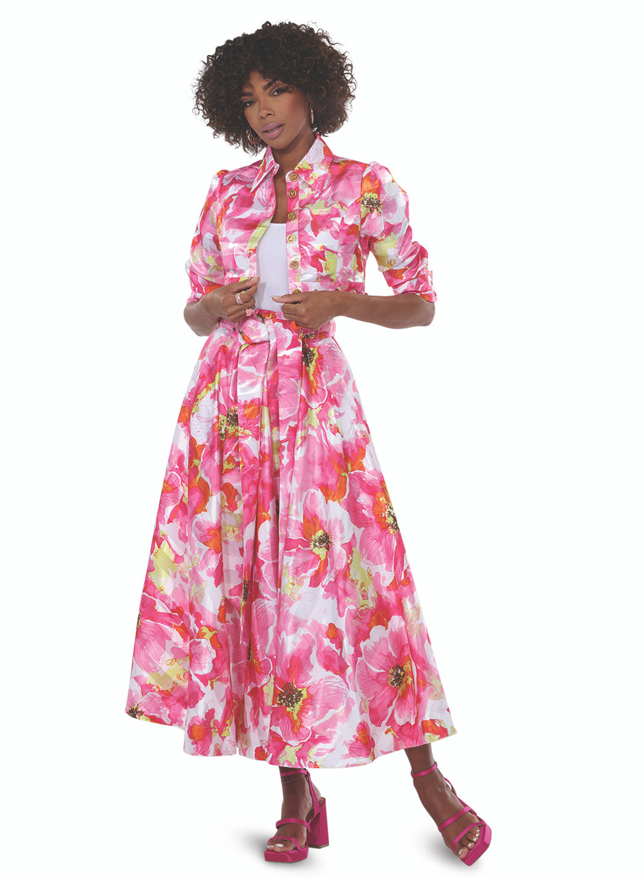 Love The Queen 17611 Skirt Suit Floral Pink